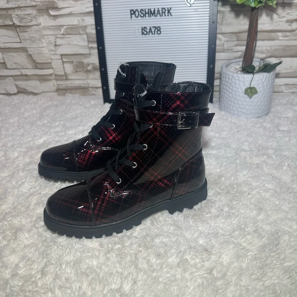 Jessica Simpson Daria Moto Boot with Buckle in Black Plaid
